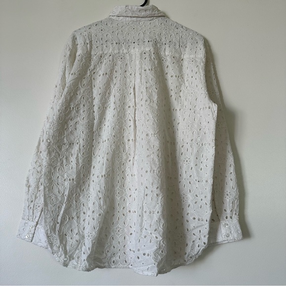 White Boho Eyelet Button down Shirt- Floral Lace Shirt - Festival Top- Size XL - Picture 4 of 6